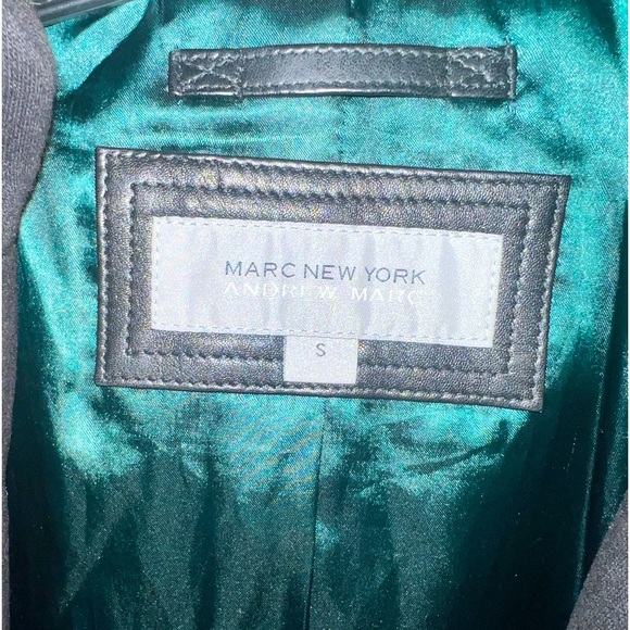 Marc New York black genuine leather jacket with removable hood green interior - Picture 2 of 11